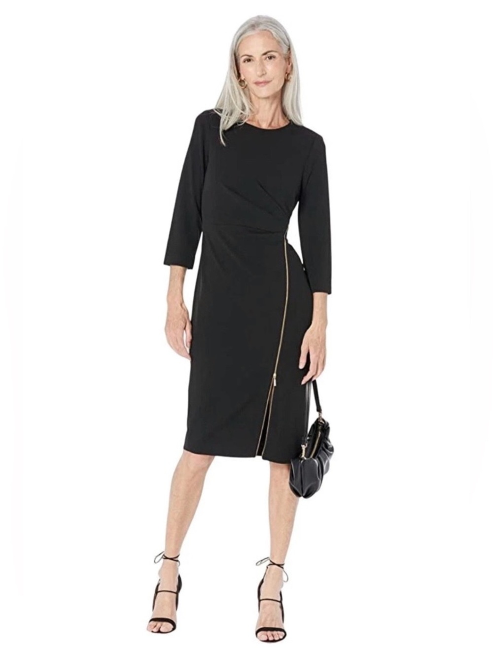 Calvin Klein Gold Zipper Midi Dress